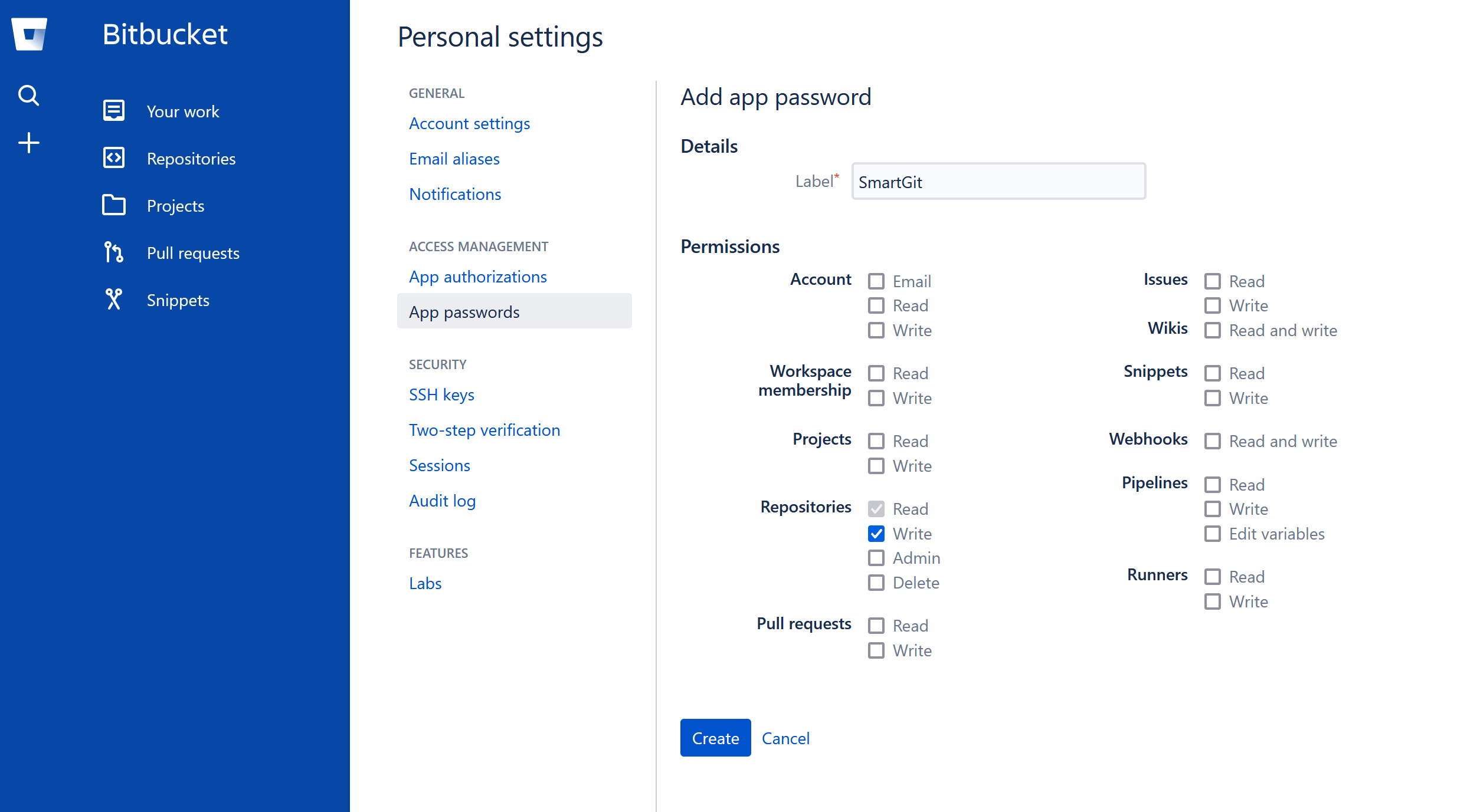 Bitbucket app password