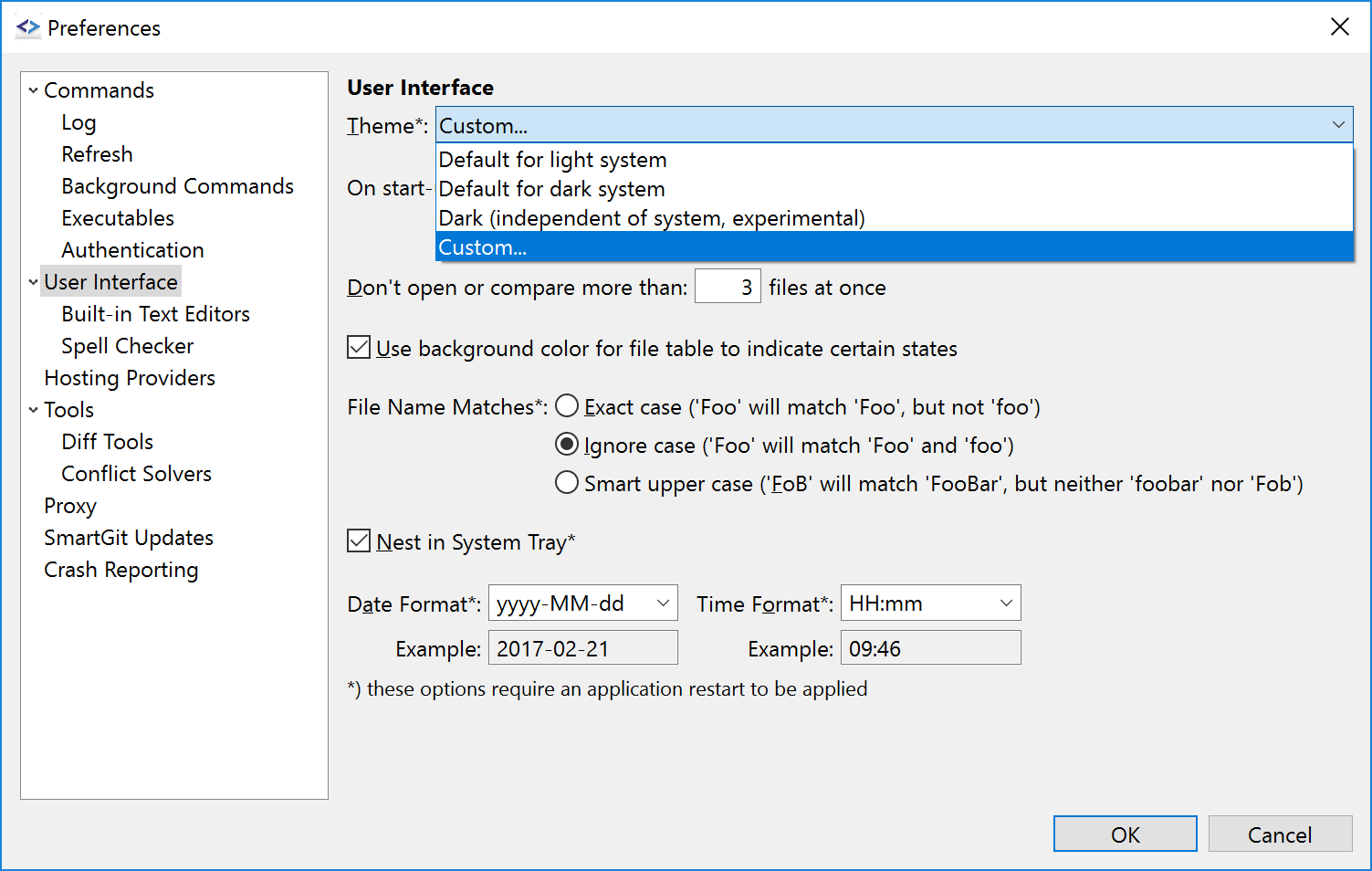 Preferences theme selection